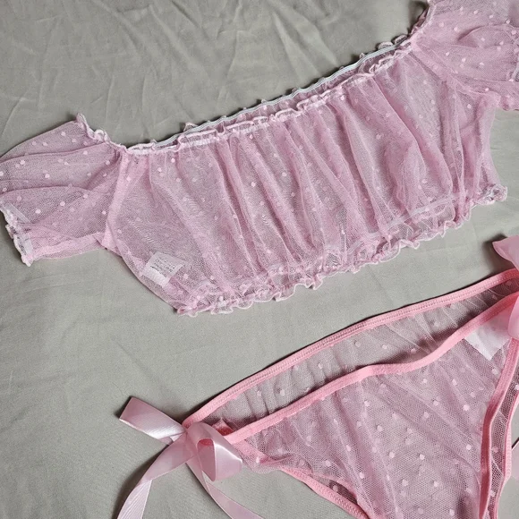 New Coquette Polka-dot Babydoll Lingerie Set M - Picture 5 of 8